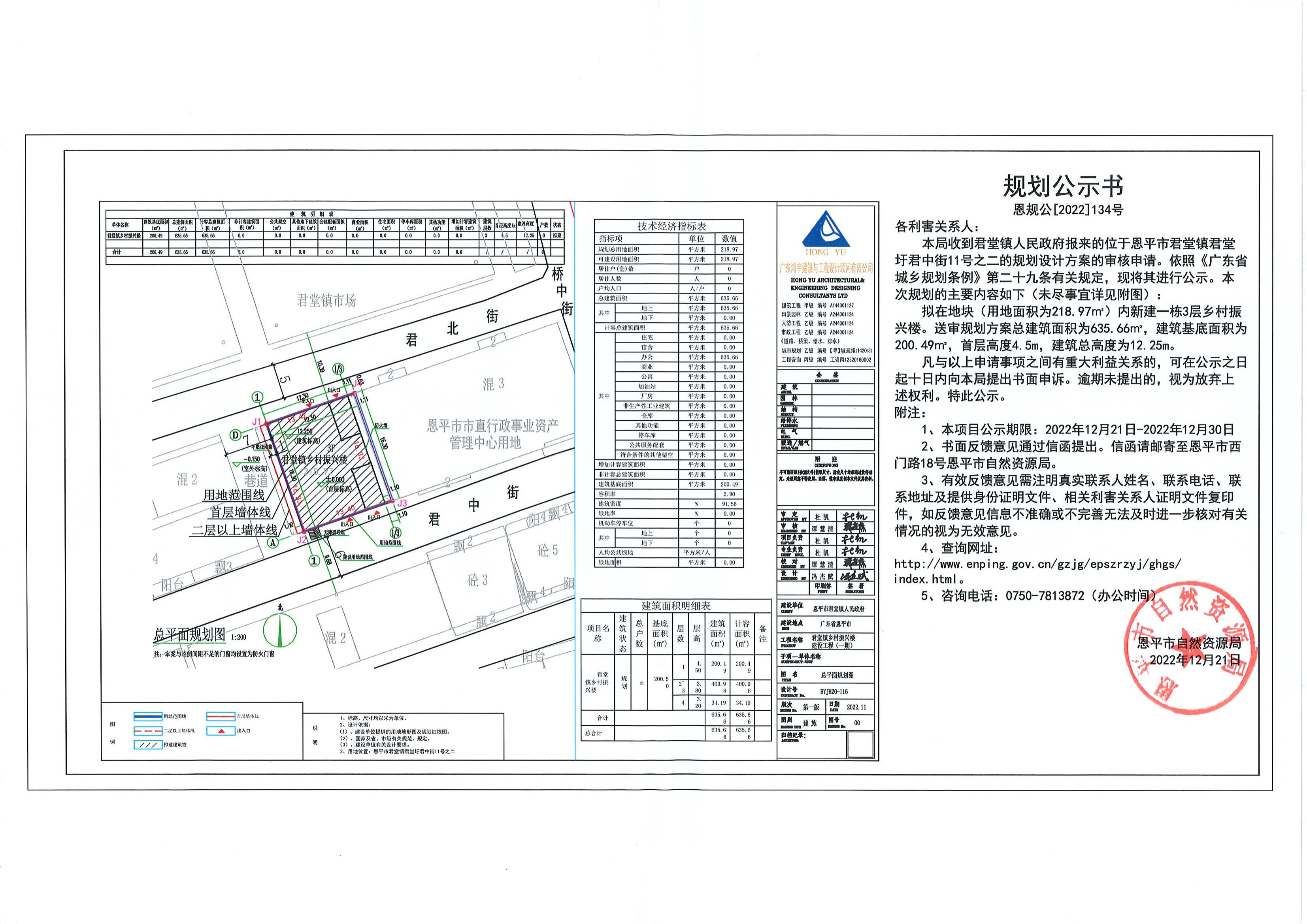 恩規(guī)公【2022】134號(hào) 規(guī)劃公示書 【恩平市君堂鎮(zhèn)君堂圩君中街11號(hào)之二】_00.jpg