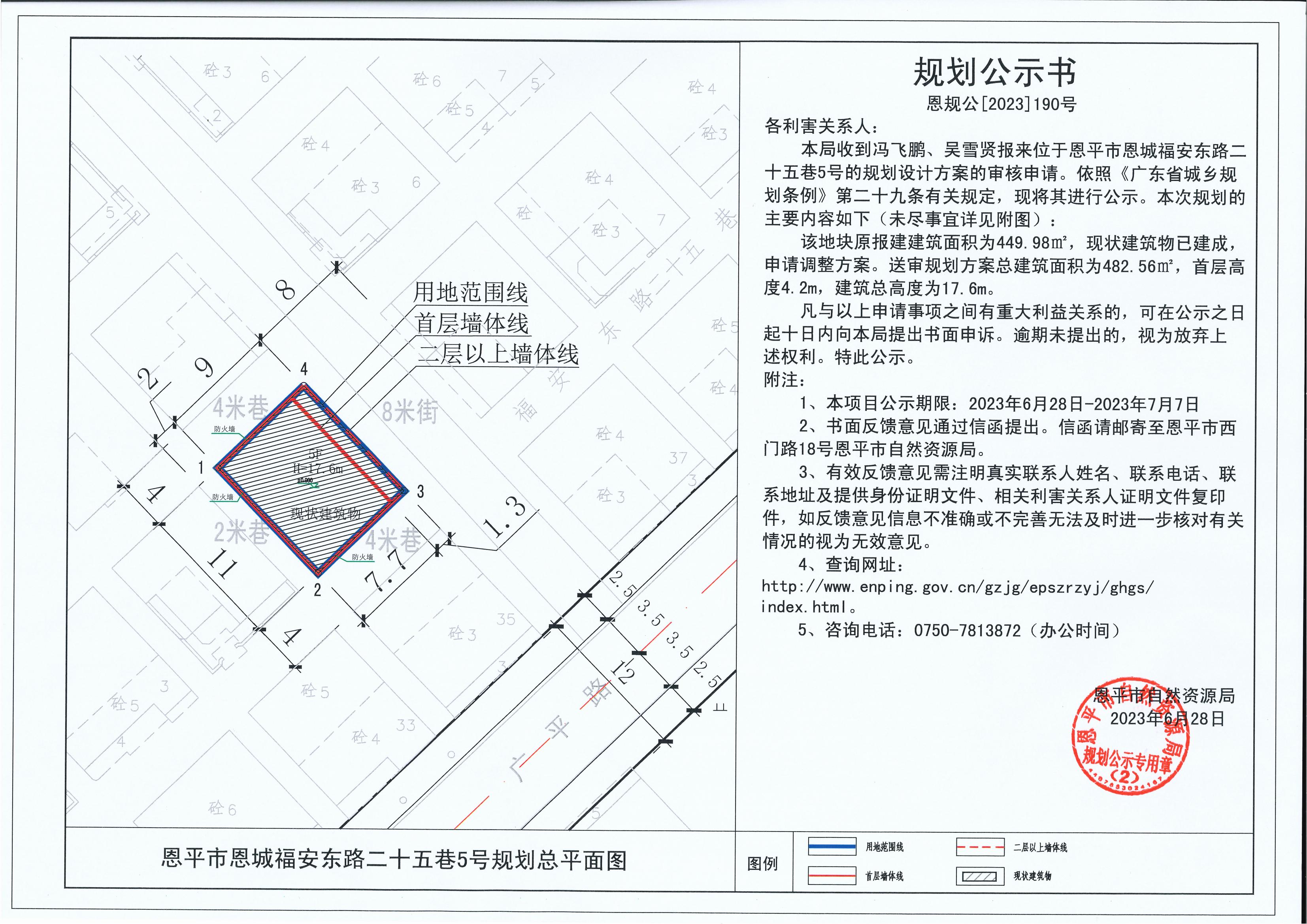 190.關(guān)于恩平市恩城福安東路二十五巷5號（馮飛鵬、吳雪賢）的規(guī)劃公示書_00.jpg