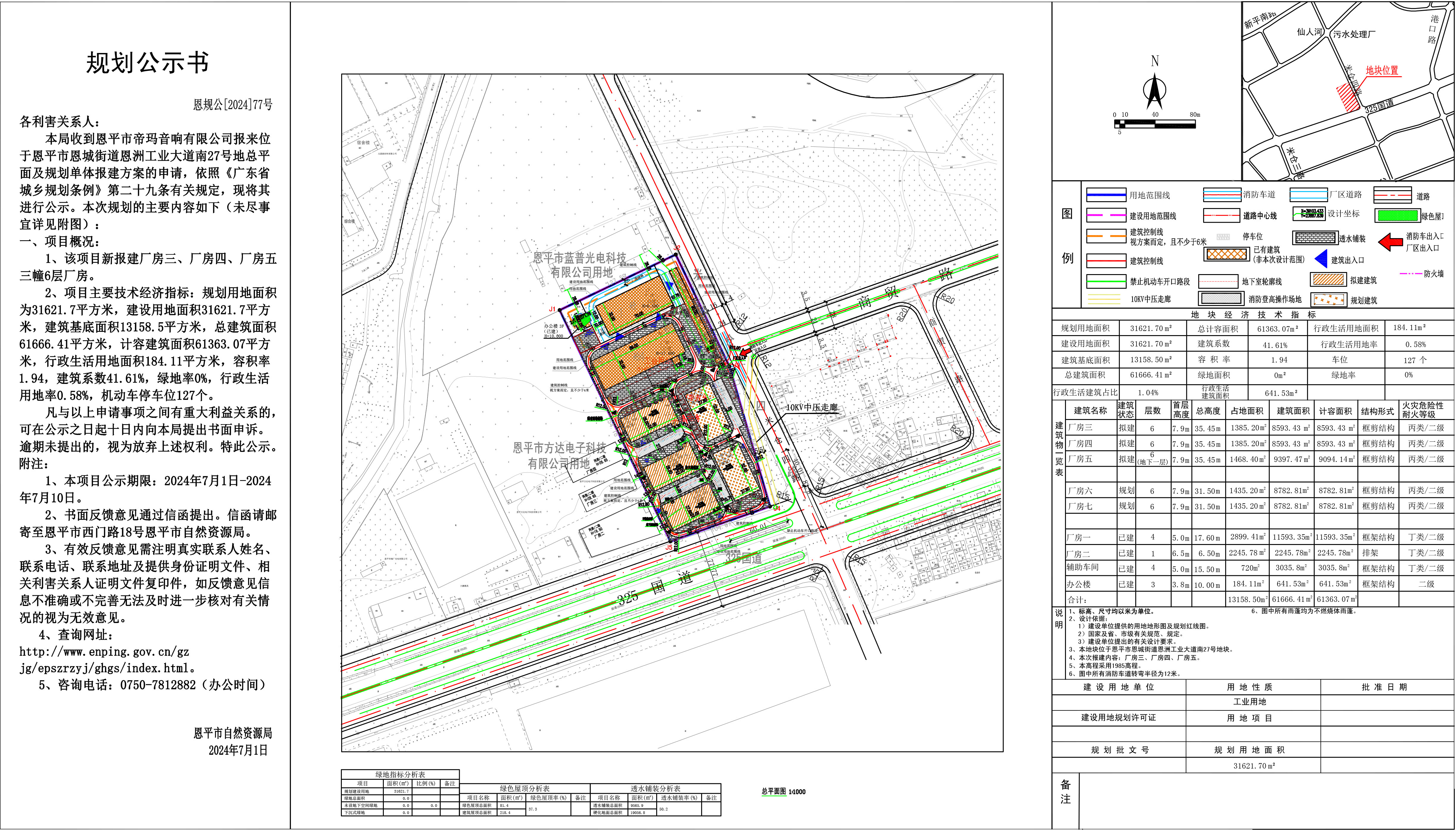 恩規(guī)公[2024]77號(hào)規(guī)劃公示書 關(guān)于恩平市恩城街道恩洲工業(yè)大道南27號(hào)地總平面及規(guī)劃單體恩平市帝瑪音響有限公司）的規(guī)劃公示.jpg