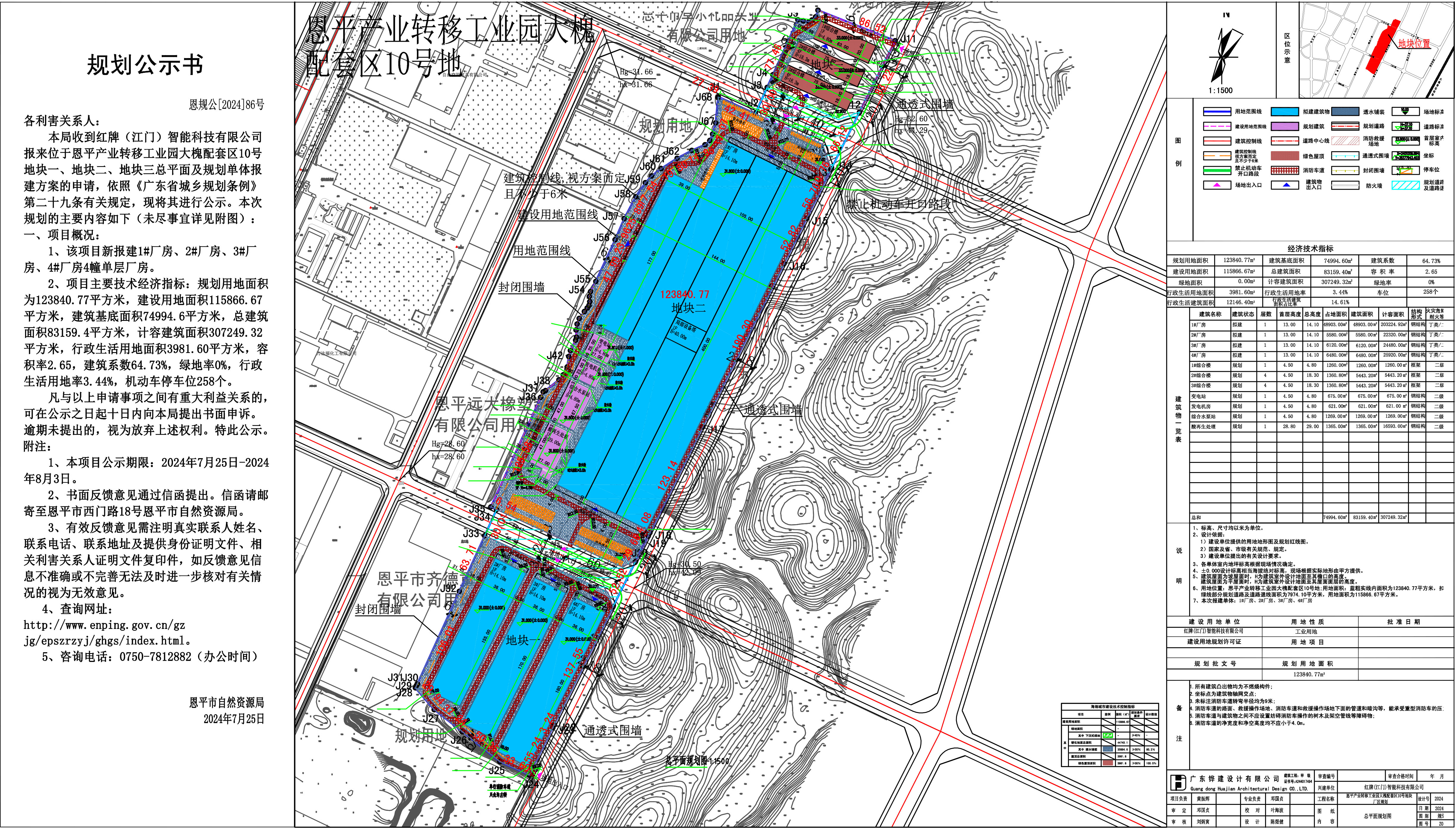 恩規(guī)公[2024]86號  規(guī)劃公示書 恩平產(chǎn)業(yè)轉(zhuǎn)移工業(yè)園大槐配套區(qū)10號地塊一、地塊二、地塊三總平面及規(guī)劃單體報建方案  （紅牌（江門）智能科技有限公司）的規(guī)劃公示.jpg