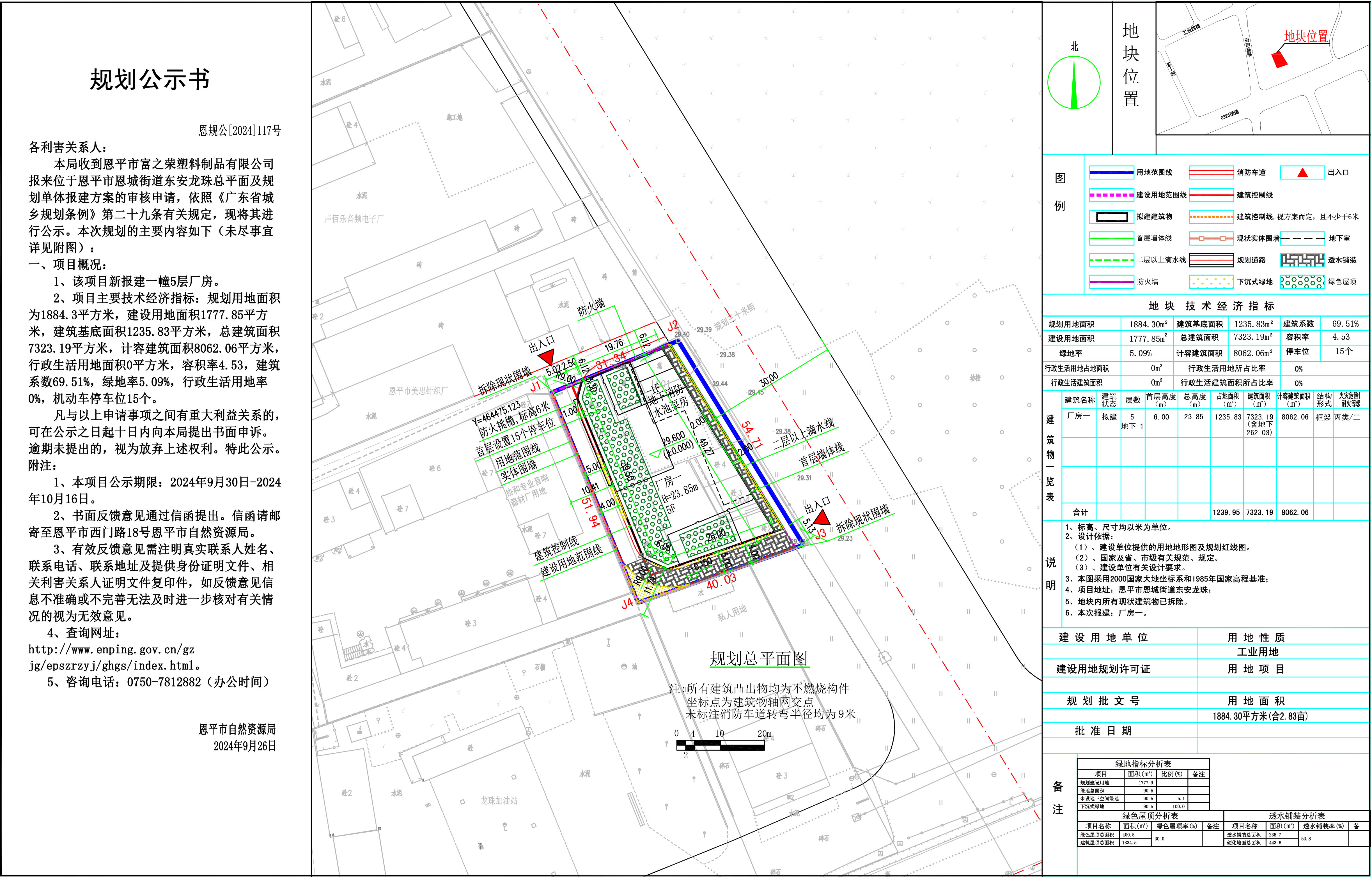 恩規(guī)公[2024]117號 規(guī)劃公示書 恩平市恩城街道東安龍珠總平面及規(guī)劃單體報建方案（恩平市富之榮塑料制品有限公司）的規(guī)劃公示書.jpg