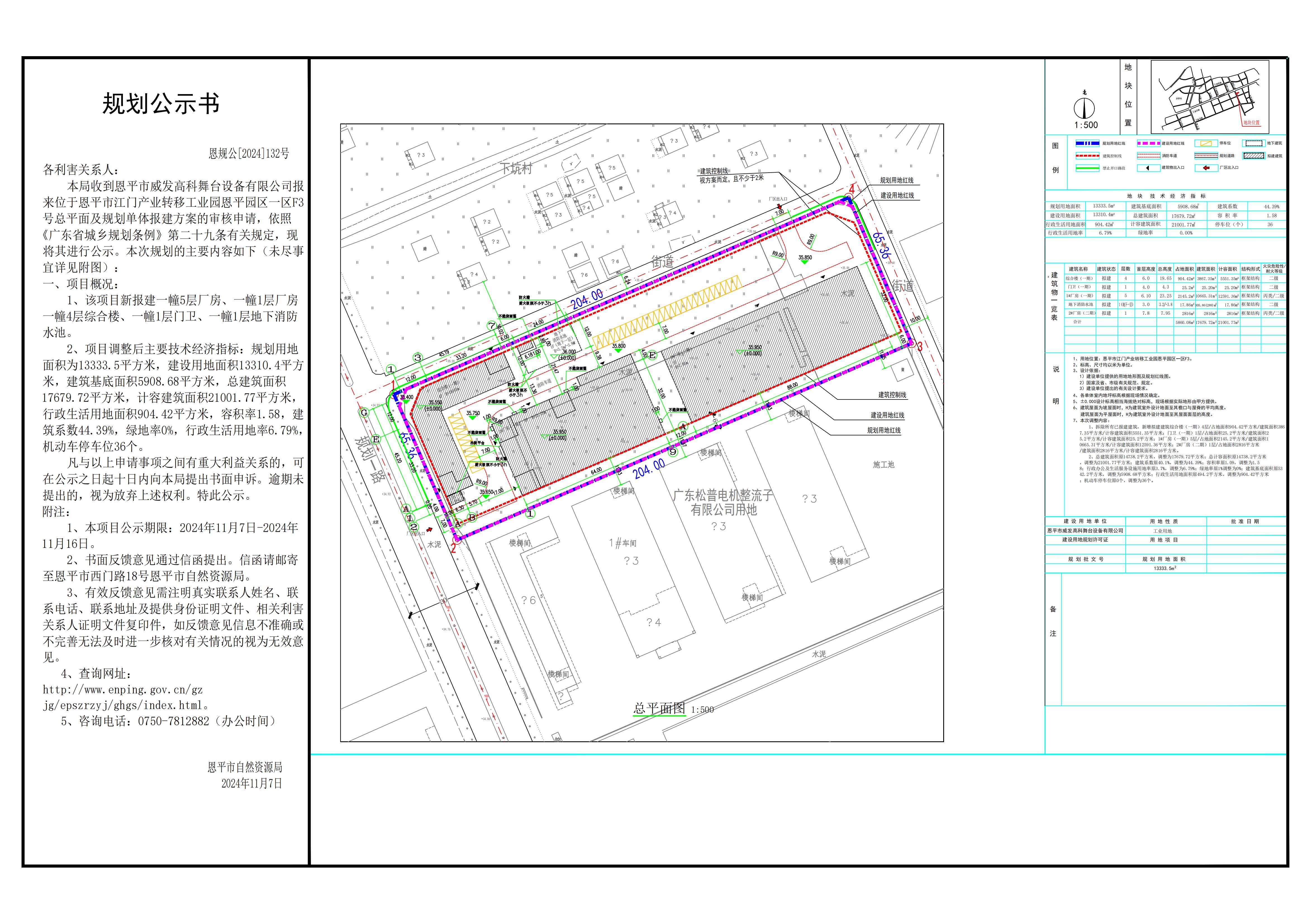 恩規(guī)公[2024]132號 規(guī)劃公示書 關于恩平市江門產業(yè)轉移工業(yè)園恩平園區(qū)一區(qū)F3號（恩平市威發(fā)高科舞臺設備有限公司）的公示.jpg