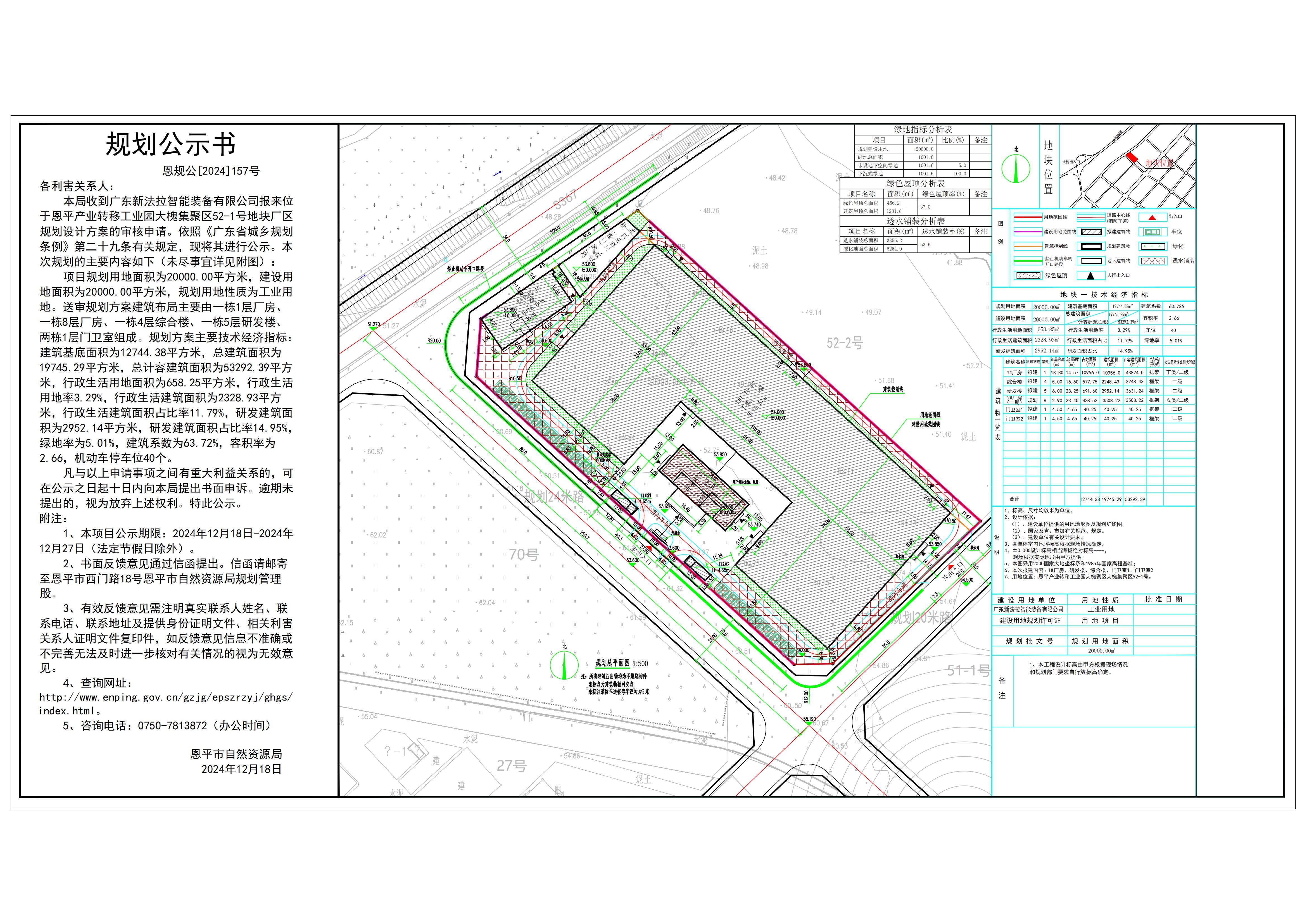 恩規(guī)公[2024]157號 規(guī)劃公示書 關(guān)于恩平產(chǎn)業(yè)轉(zhuǎn)移工業(yè)園大槐集聚區(qū)52-1號（廣東新法拉智能裝備有限公司）的公示.jpg